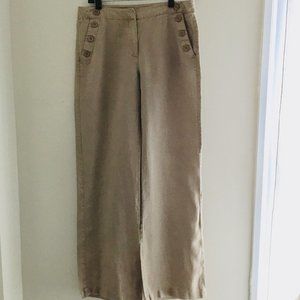 Sandro Tan 100%  Linen Flared Leg High Waist Pants Size 4